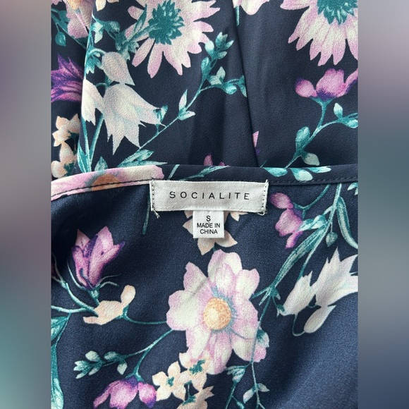 SOCIALITE - Ruffle Trim Wrap Dress - Navy Purple Floral - Summer Dress - Picture 11 of 11